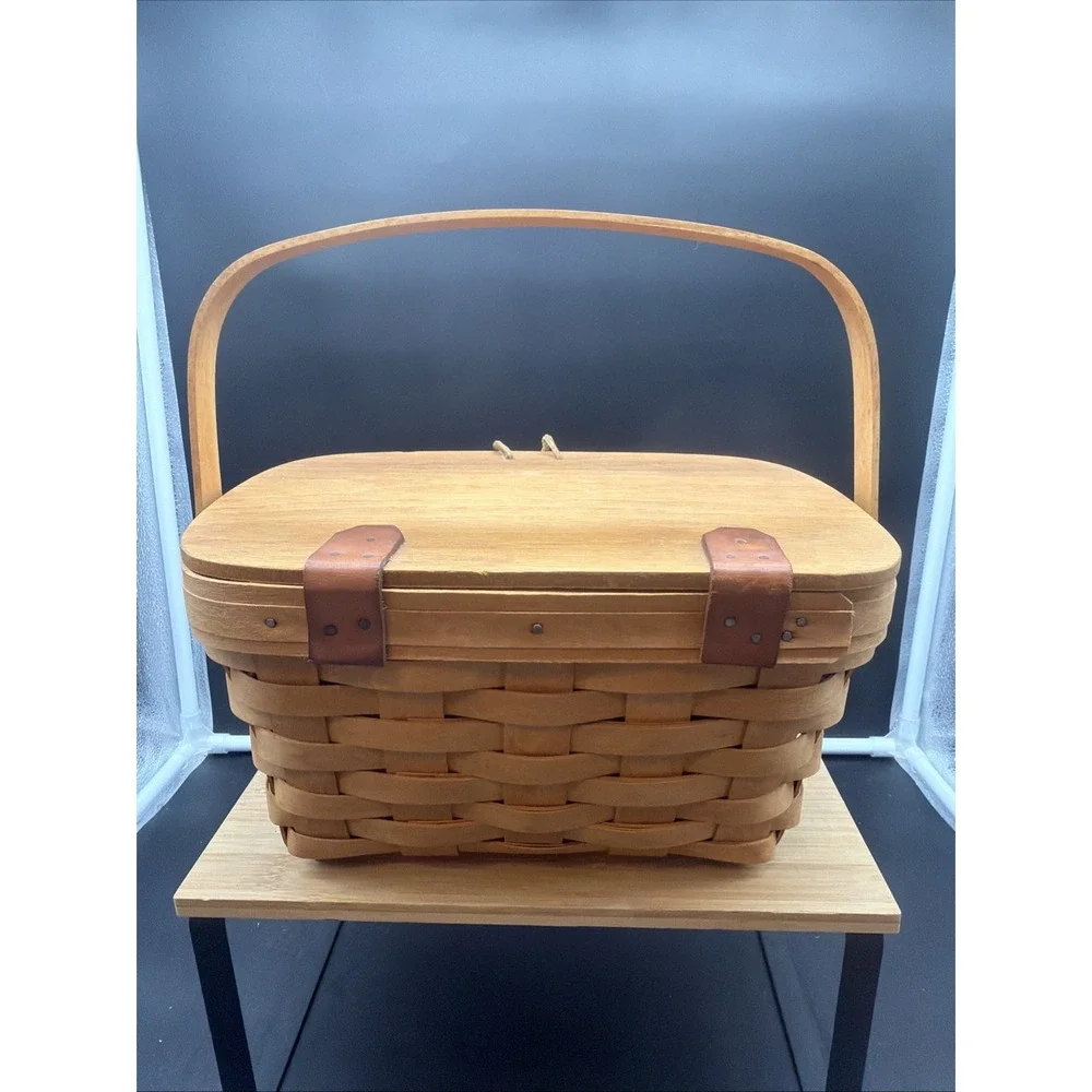 VTG Longaberger Classic Baskets Medium Purse With Lid & Handle 1995 Cottagecore
